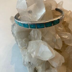 Vintage child’s Turquoise inlay Silver Bracelet